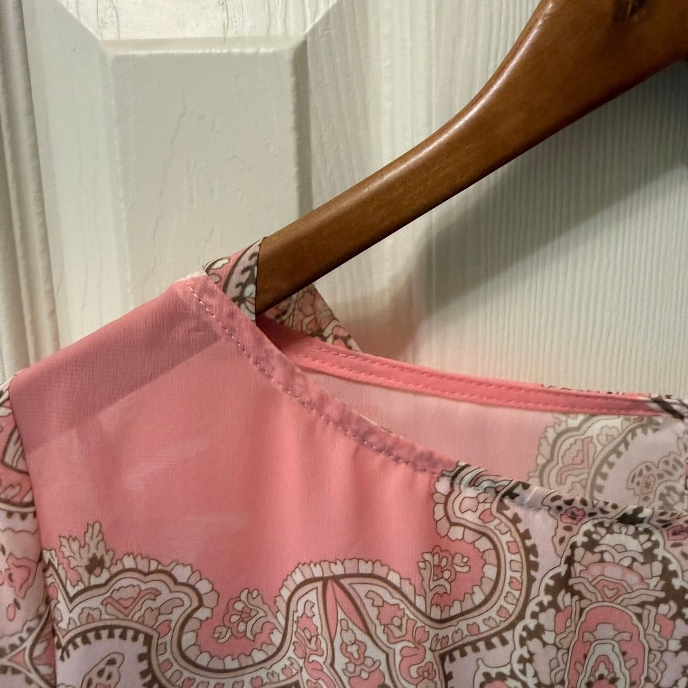 Joseph Ribkoff Sheer Pink Paisley Tunic Blouse Top 3/4 Sleeve Keyhole Size 12 - Picture 7 of 14